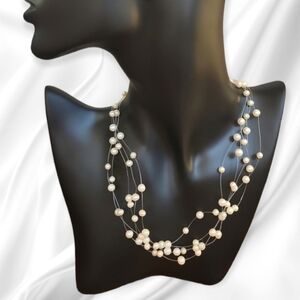 5/$25 VTG Glass Pearl Beaded Floating Illusion Bridal Station Necklace